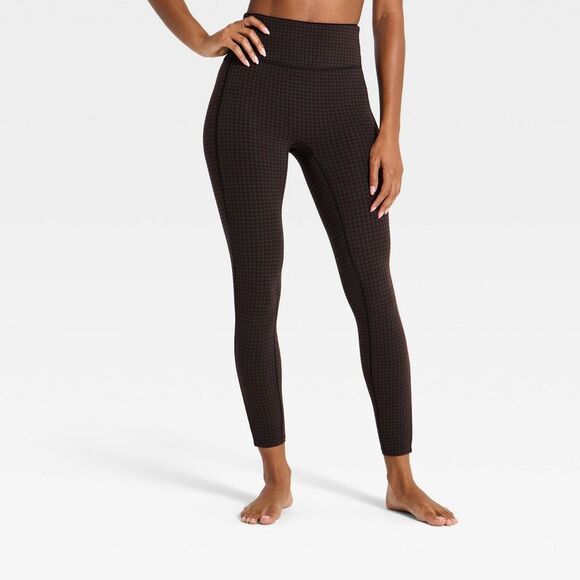 All In Motion Pants - Women's Everyday Soft High-Rise 7/8 Leggings - Light Blue Plaid S